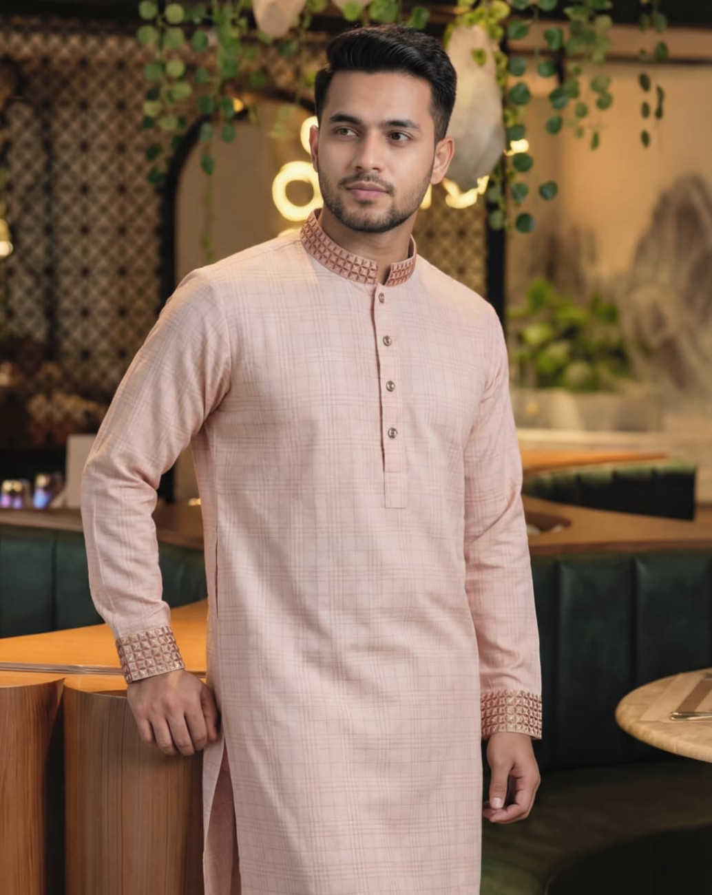 Light Pink Wool Cotton Panjabi