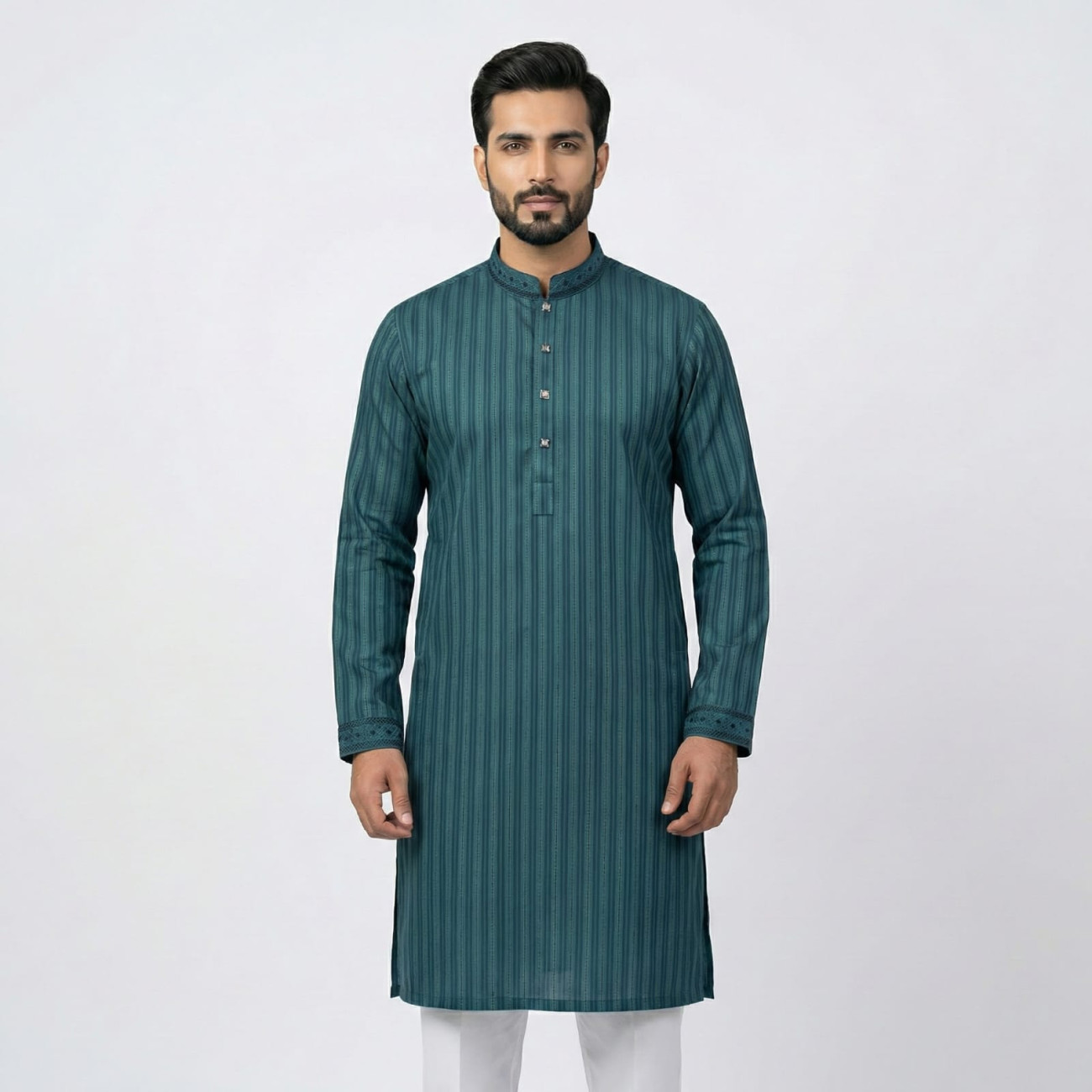 Teal Stripe Cotton Panjabi