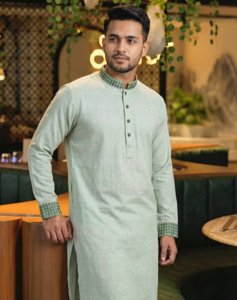 Mint Green Wool Cotton Panjabi