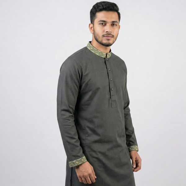 Olive Black Cotton Panjabi