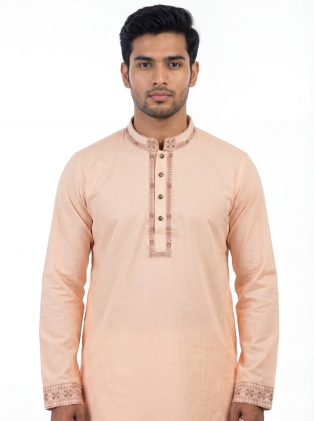 Peach Slub Cotton Panjabi