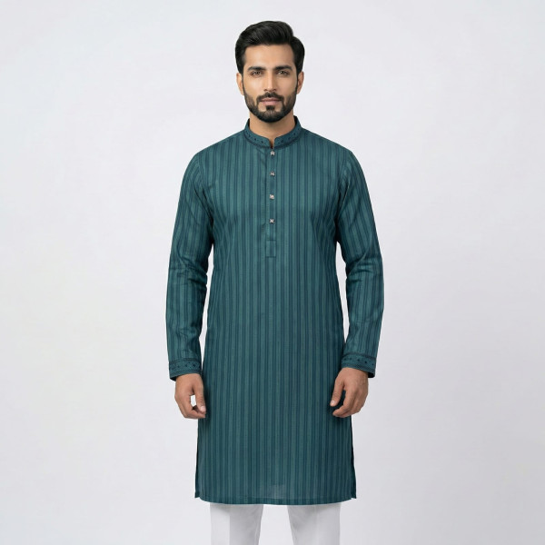 Teal Stripe Cotton Panjabi